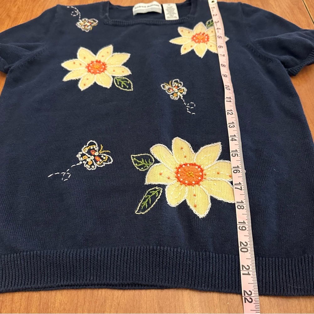 Vintage Sweater Small Petite Embroidered Cottagecore Sunflower 90s Grannycore - Picture 3 of 5